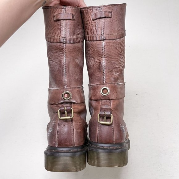 Dr. Martens Brown Distressed Leather Triumph Tall Lace Up Fold Over Boot Size 7 - Picture 6 of 12